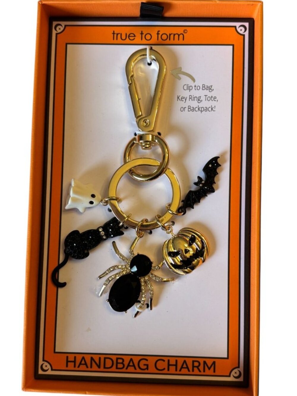 True To Form Halloween Handbag Charm Pumpkin Spider Black Cat Ghost Keyring Clip